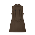Women's button decoration slim stand collar dress