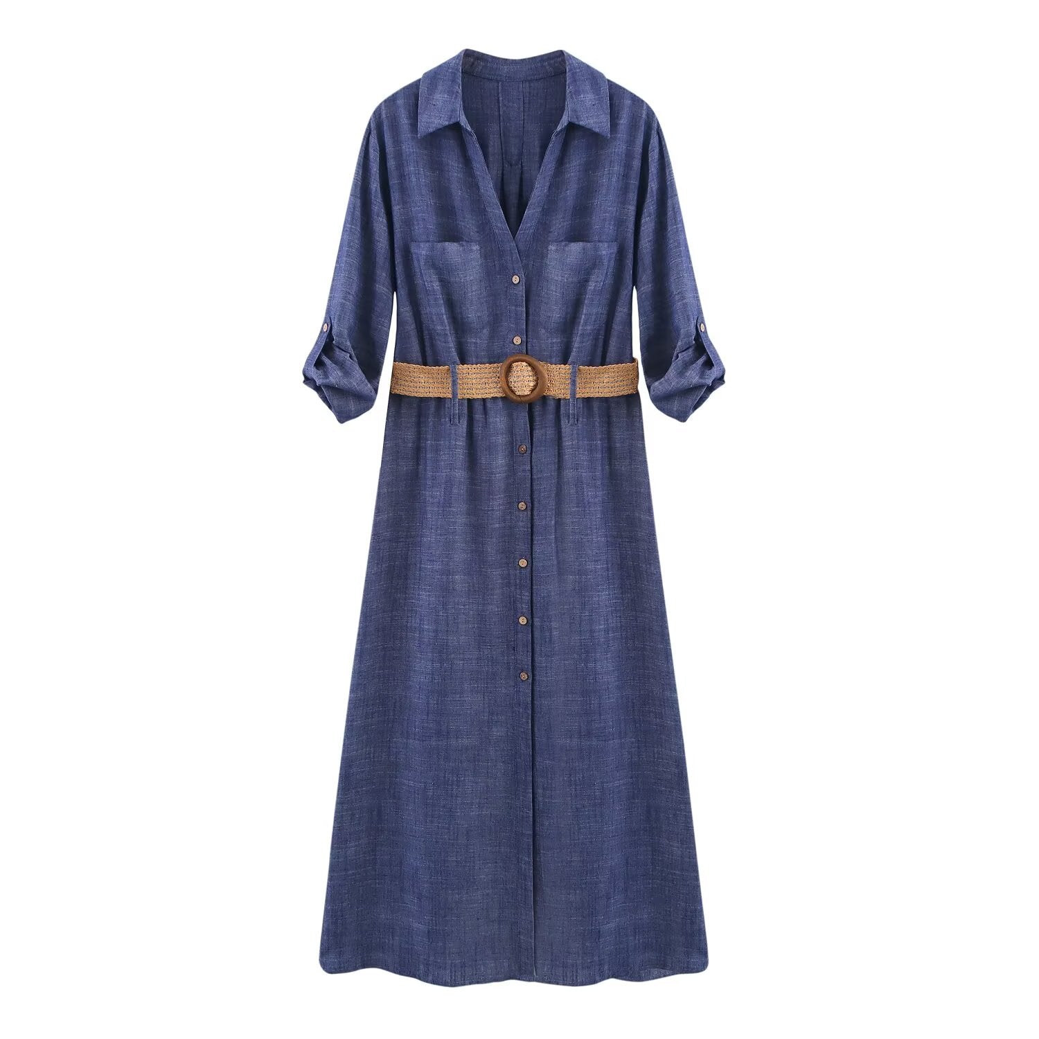 Women's 2025 fashion chic retro women's dress with belt midi skirt