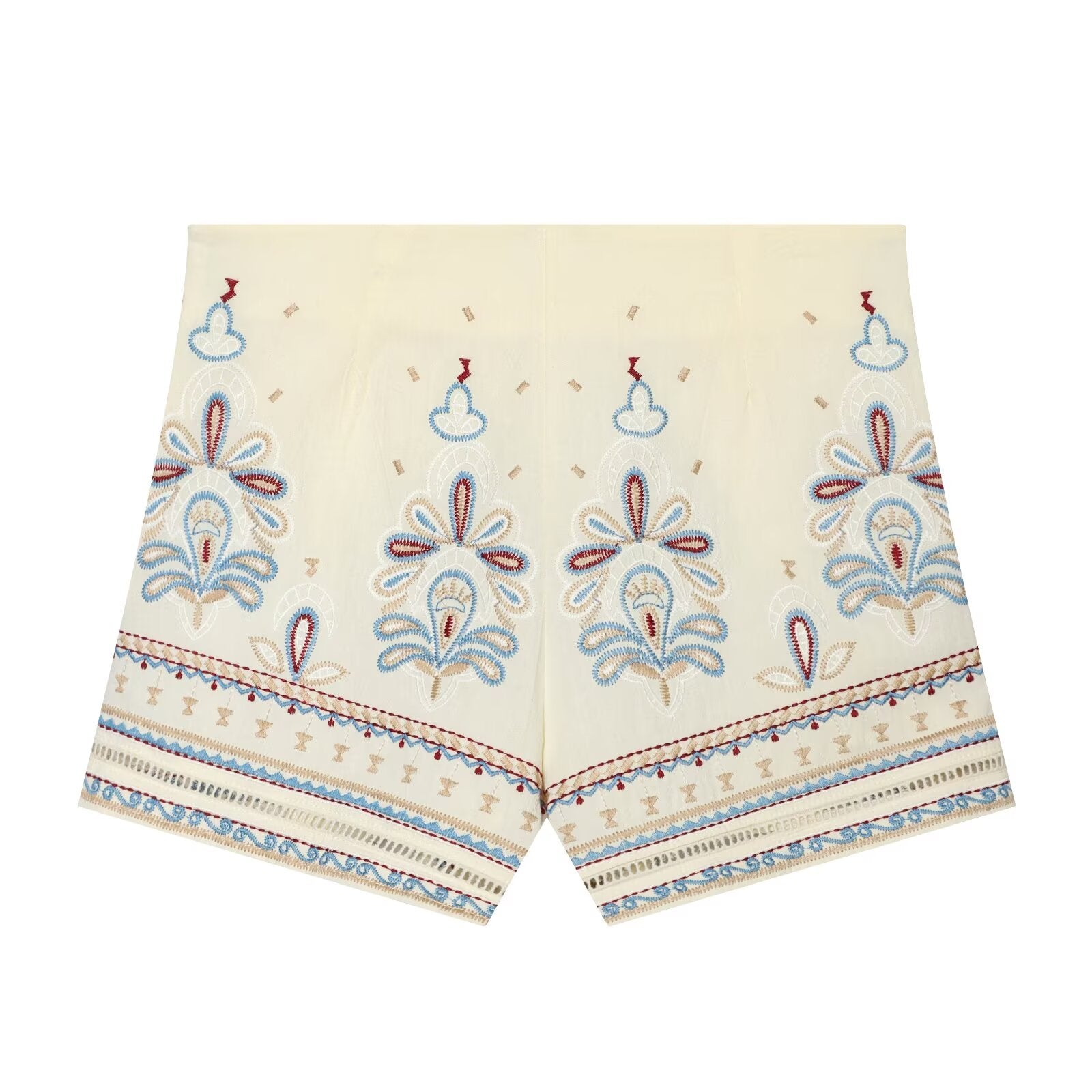 suit Women's 2 pieces linen blend embroidered top+Shorts