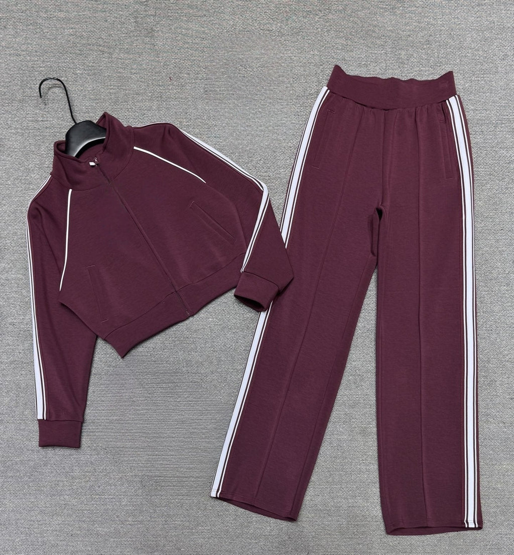 Women's new sports stand-up collar zipper coat+drape loose wide-leg pants suit