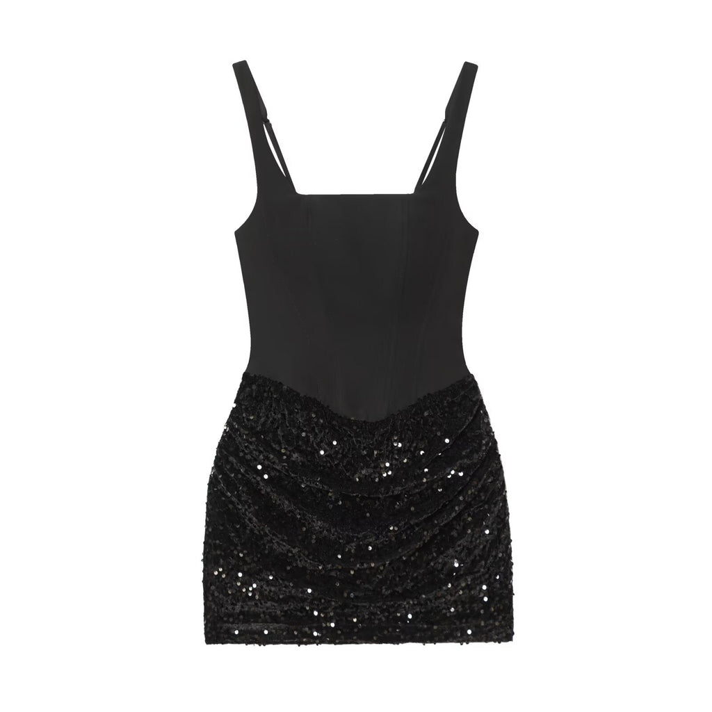 Women's sequin wrapped hip suspender mini dress