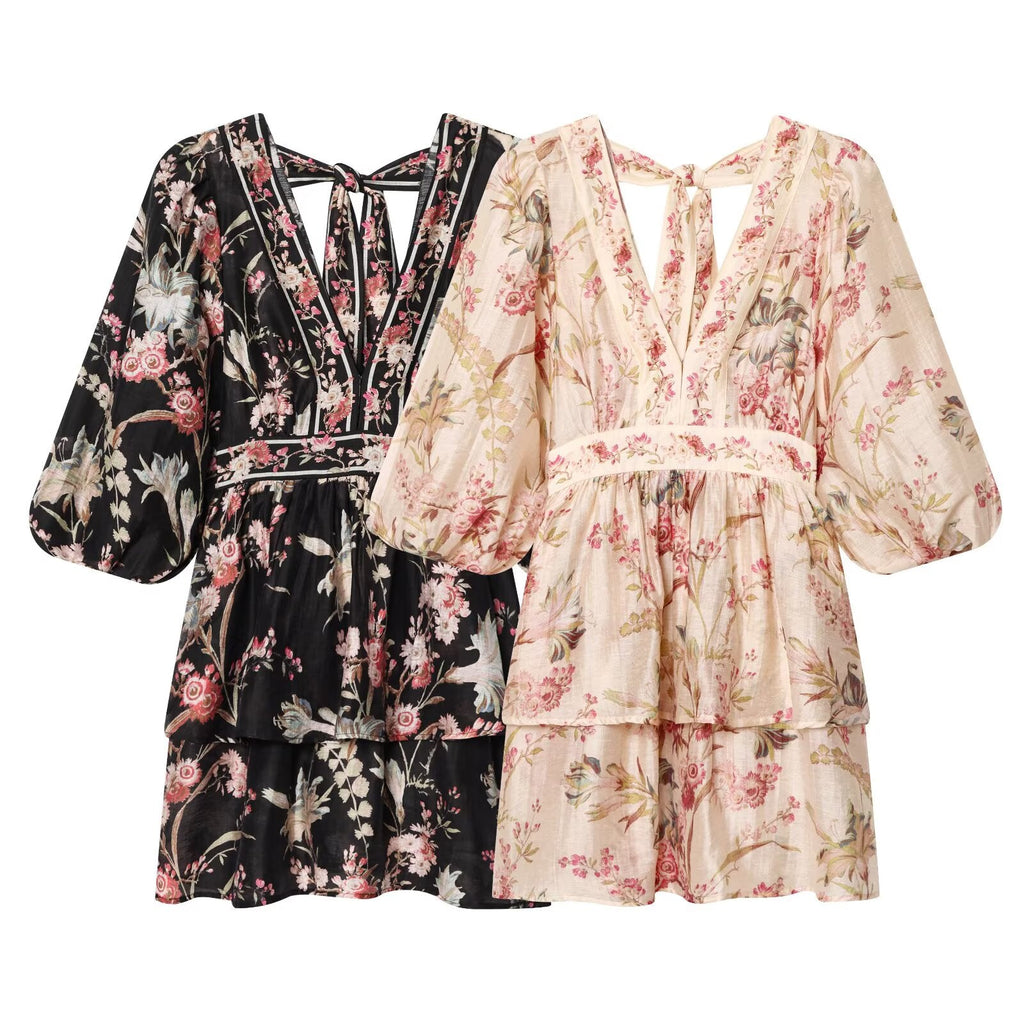 2026 Women's printed V-neck mini dress