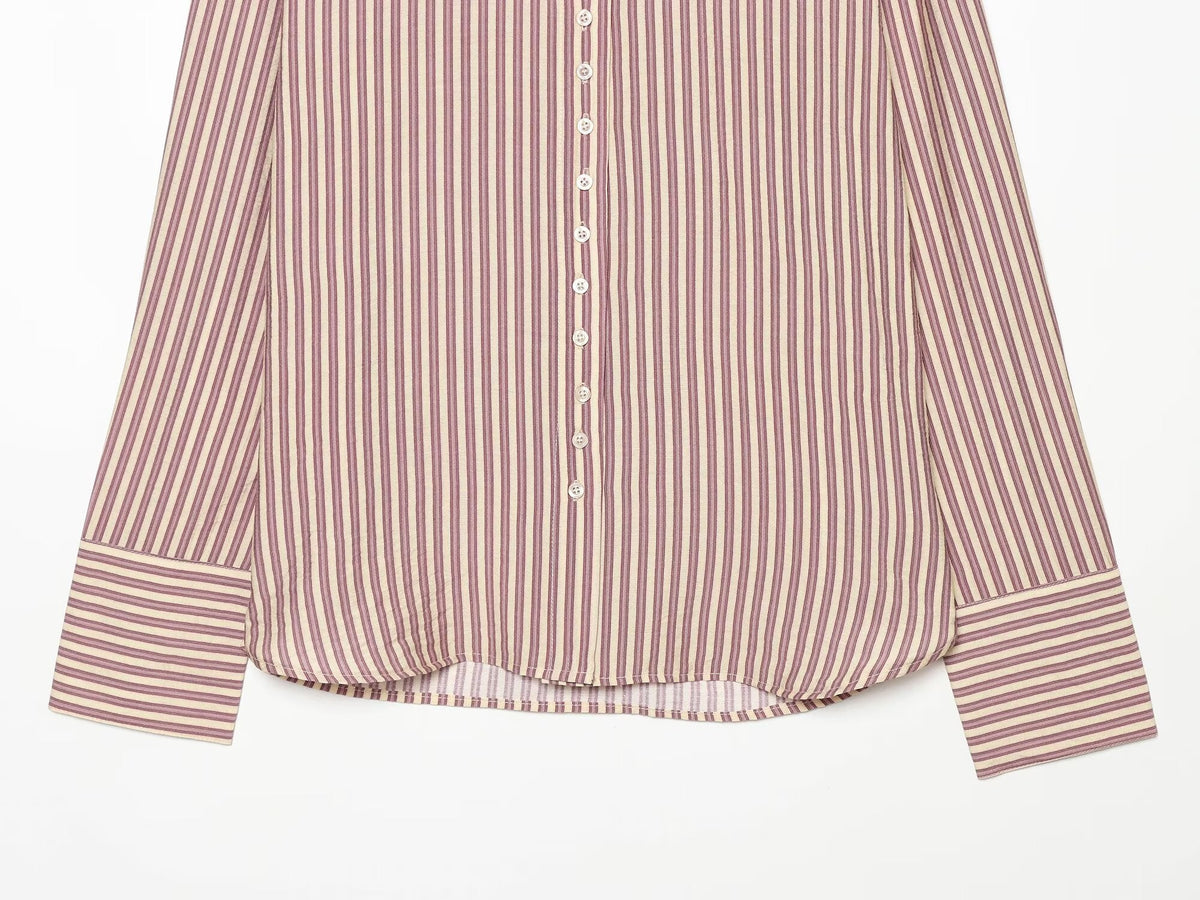 Women's loose stand collar striped shirt