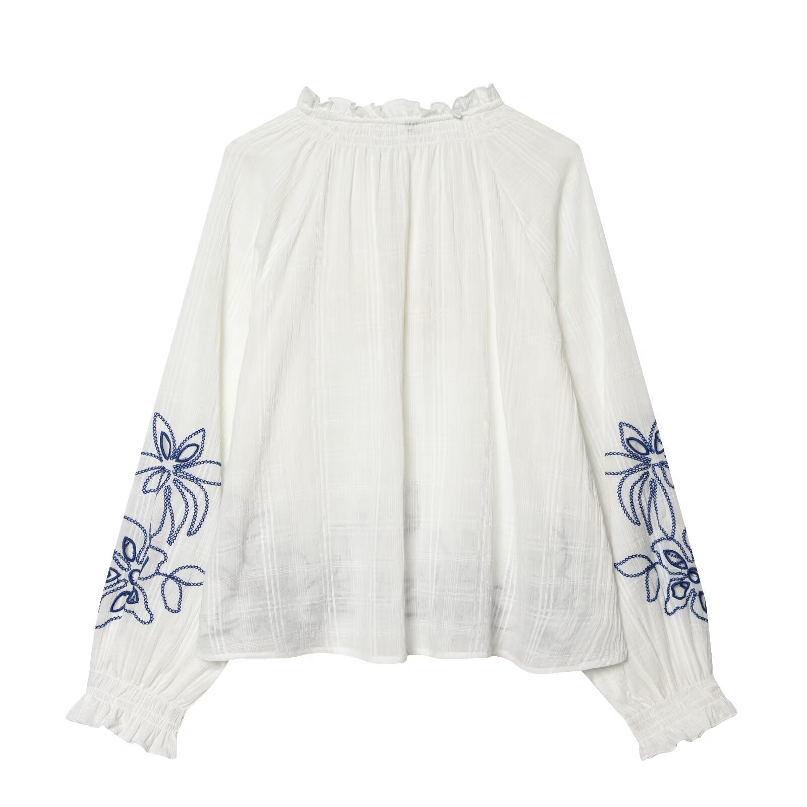 Women's floral embroidered lace up shirt