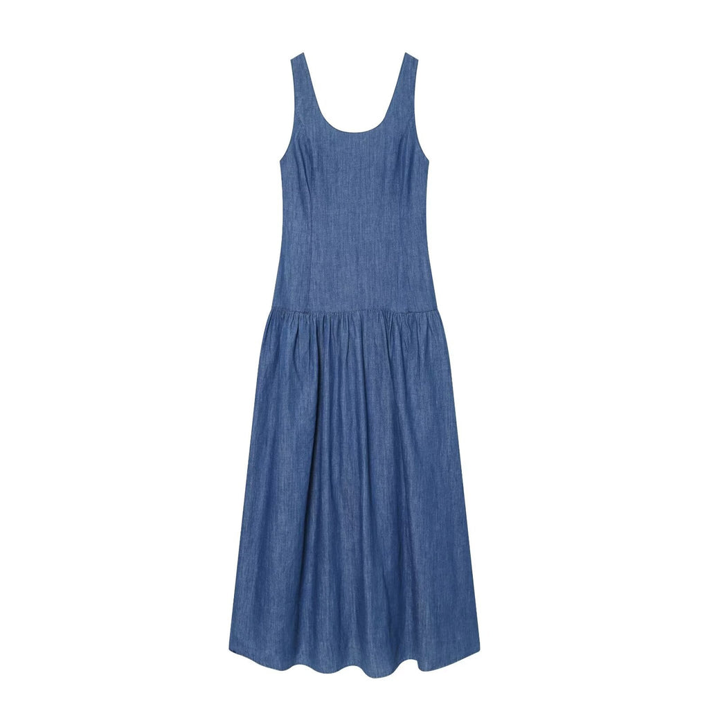Women's cape style hem sleeveless denim dress