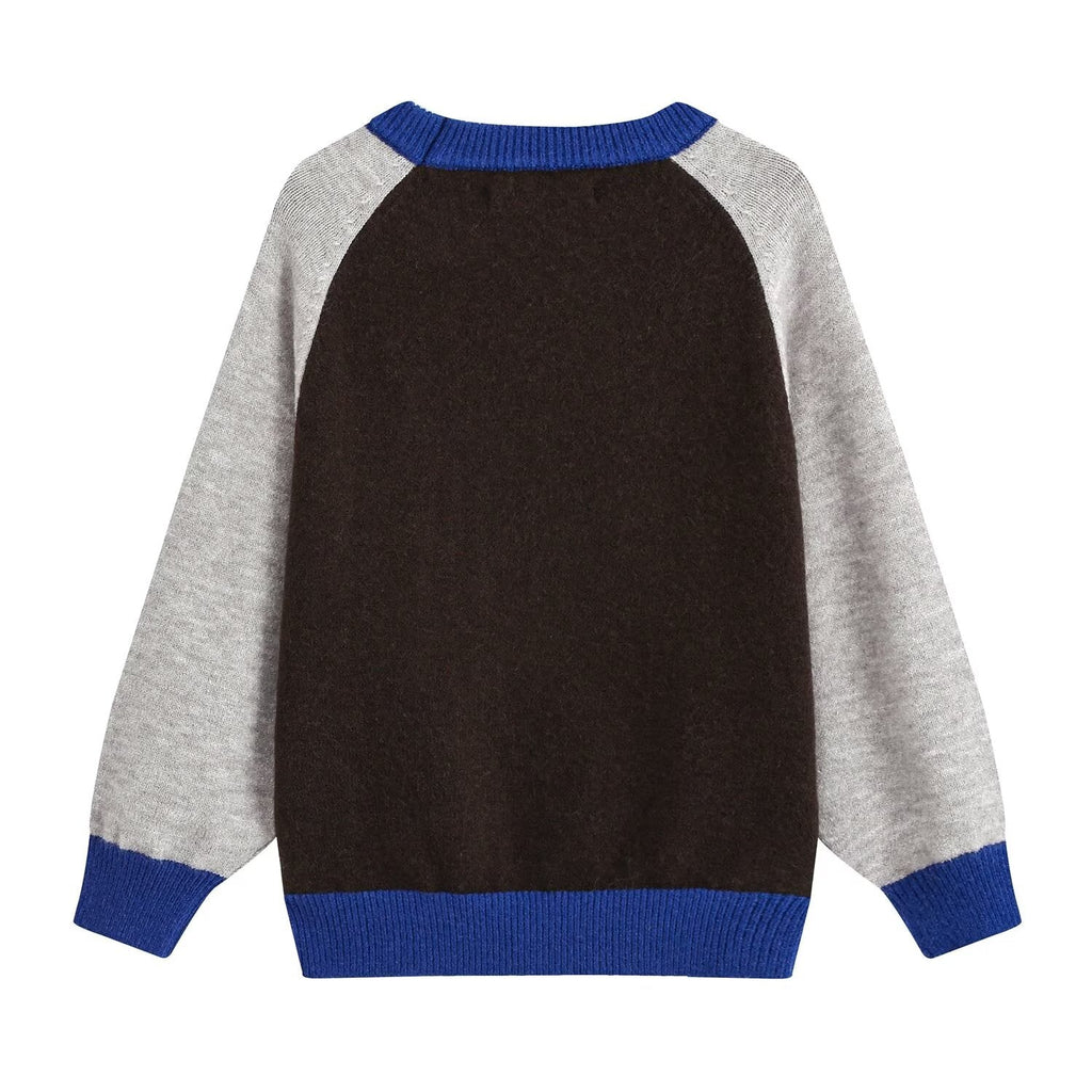 Women's round neck color blocked knitted sweater