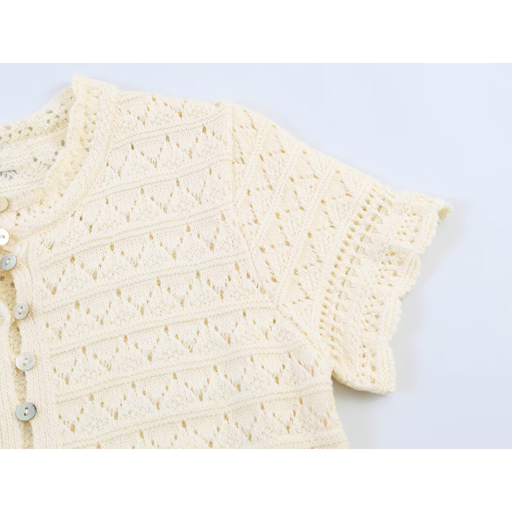 Women's round neck hollow knitted Coat