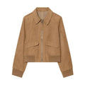 Women's suede texture short lapel pilot jacket