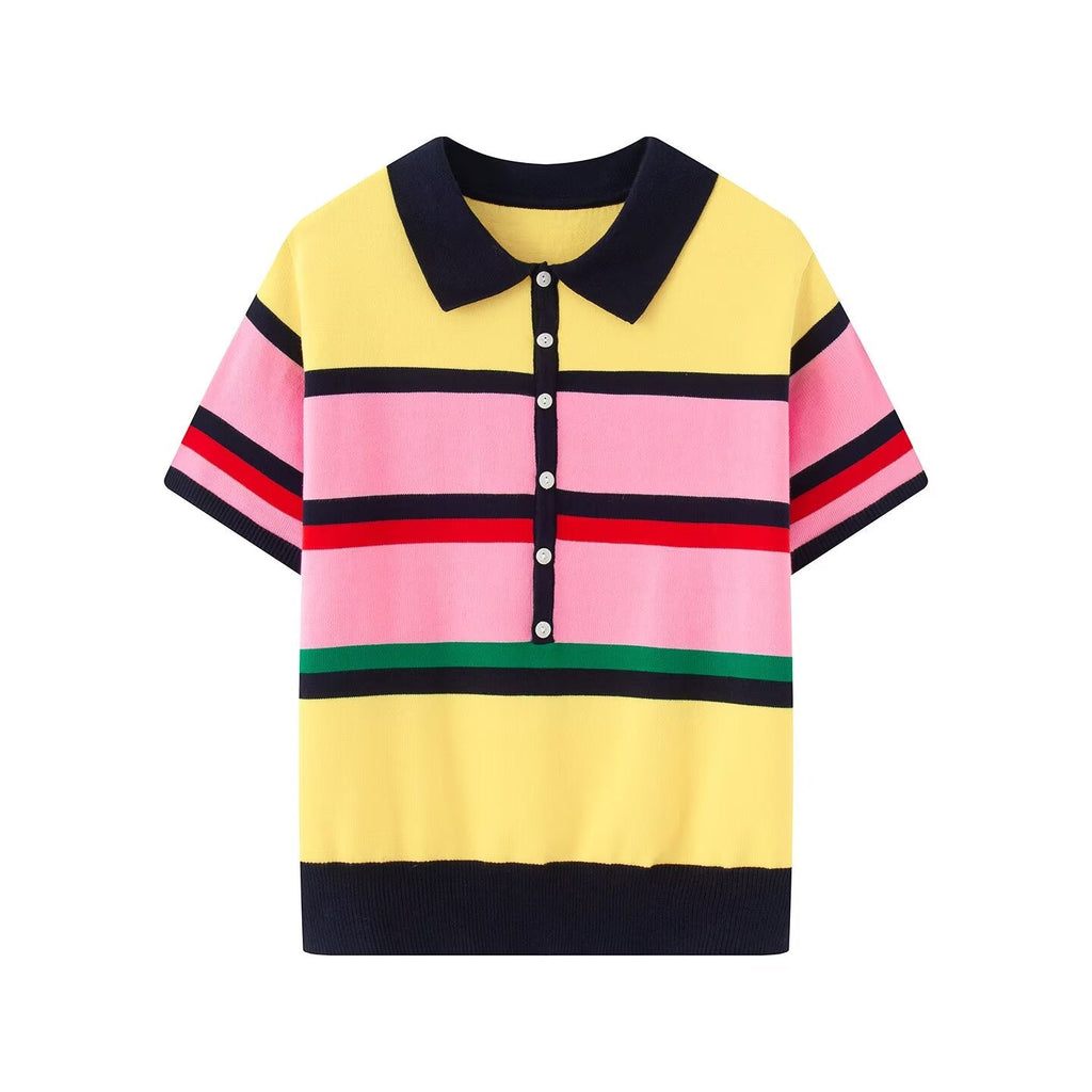 Women's contrasting striped knitted polo shirt