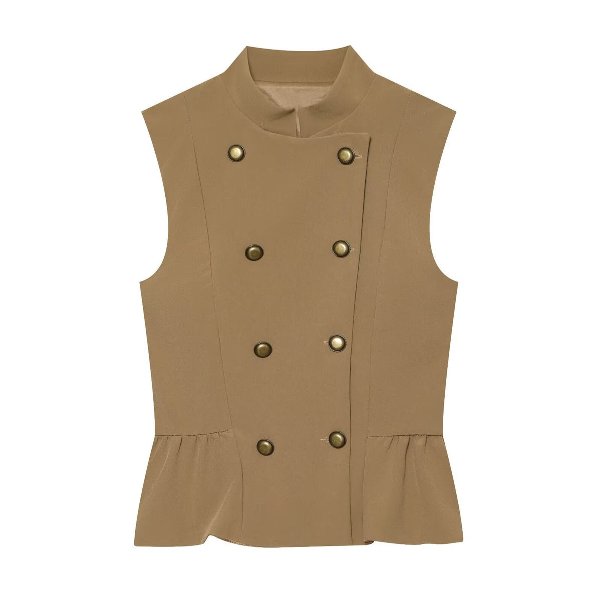 Women's Buckle decoration Ruffled vest style top