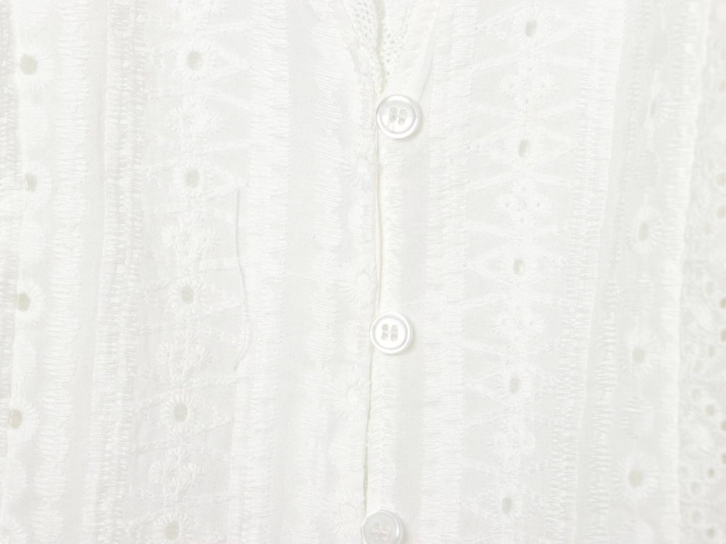Women's hollowed out embroidered V-neck shirt