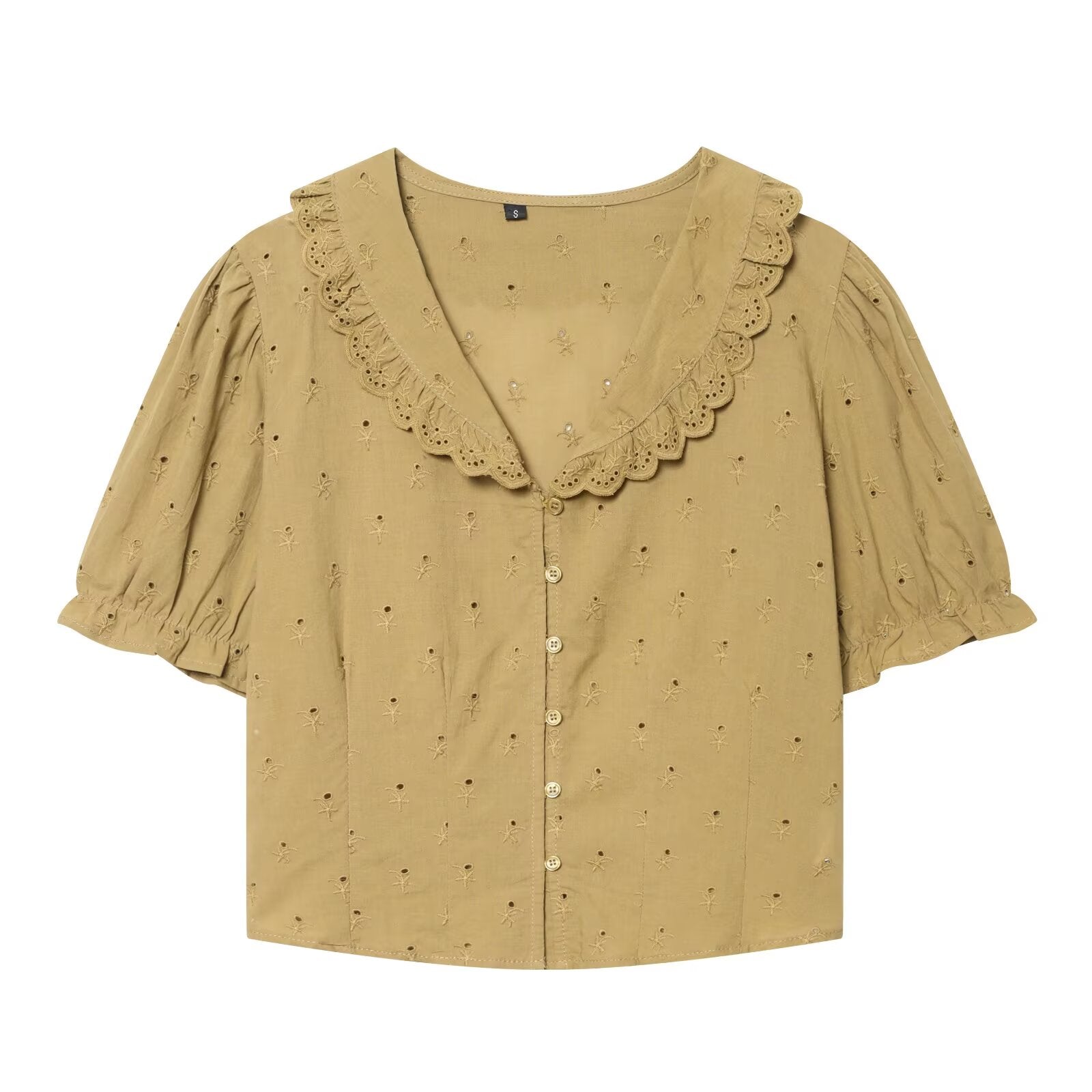 Women's short embroidered lapel shirt