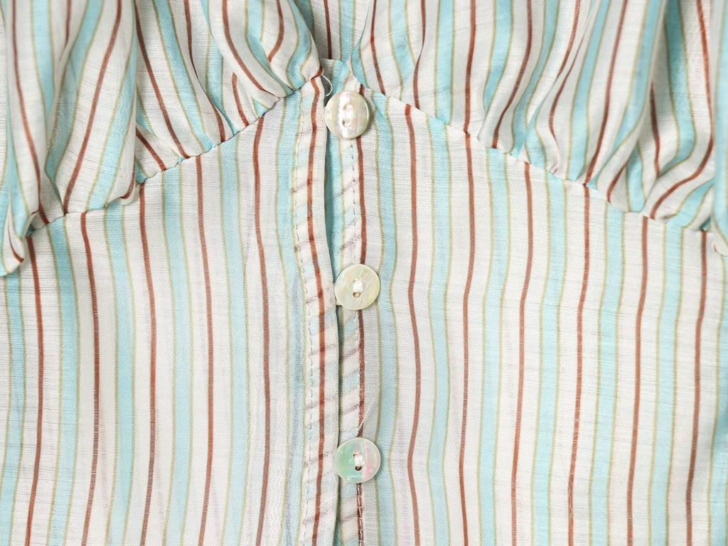 Women's V-neck striped waist cinched shirt