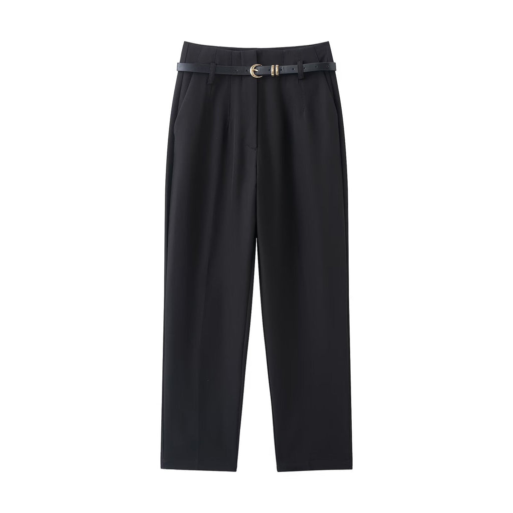 Women's With Belt casual straight high waisted pants