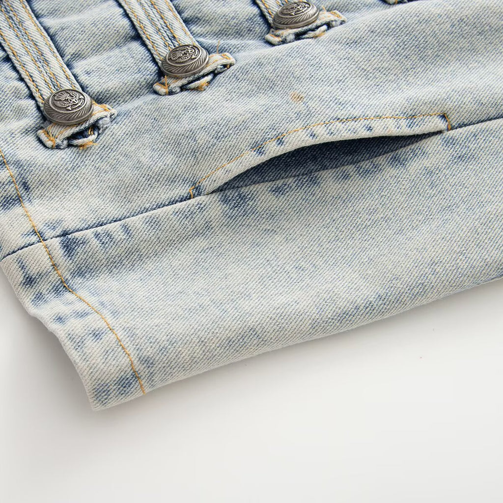 Women's buckle decoration retro denim Coat