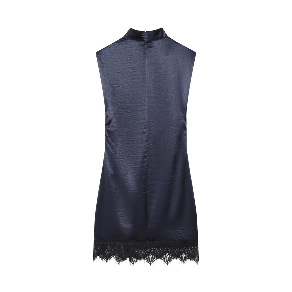 Women's satin textured sleeveless lace dress