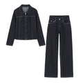 Women's double zipper design slim denim shirt