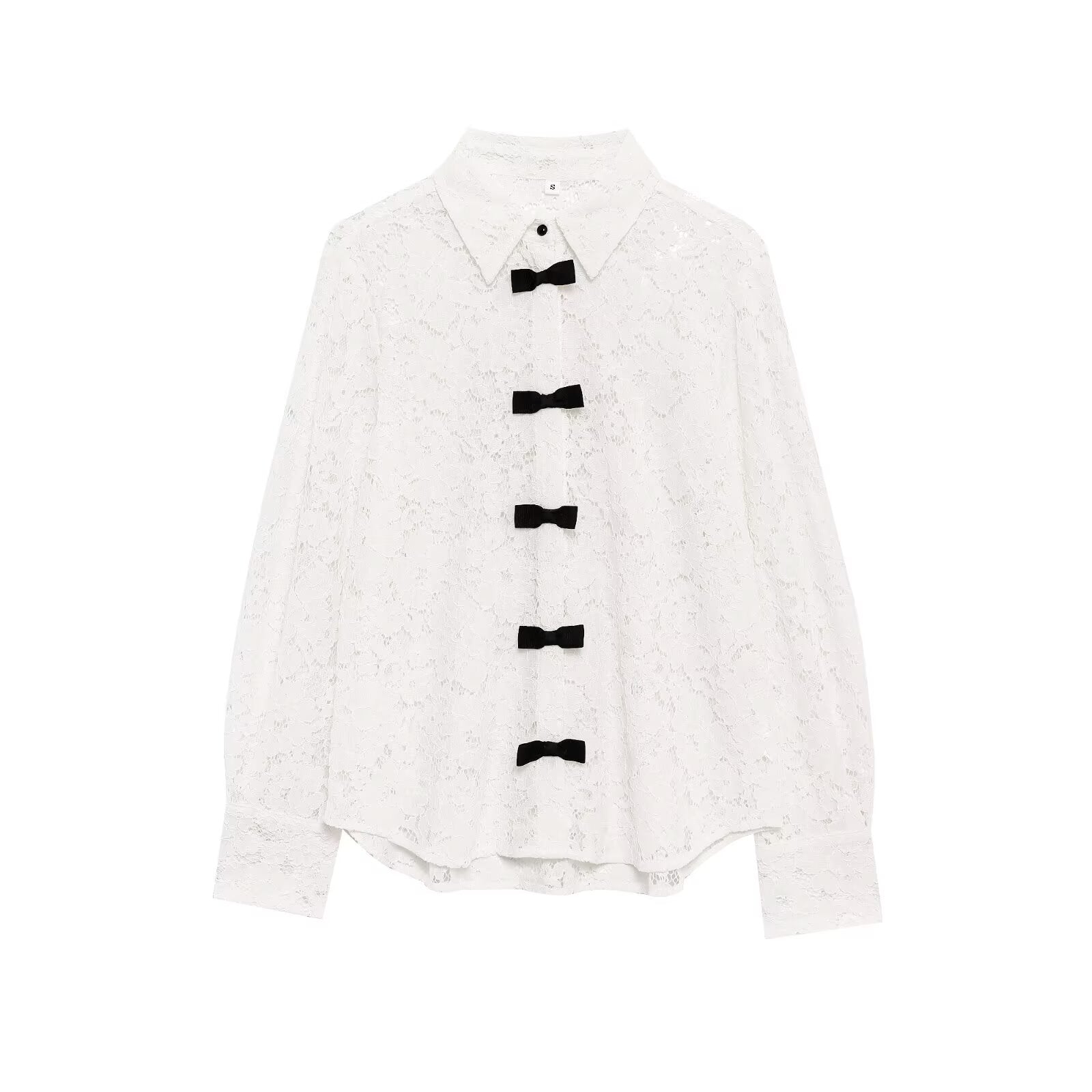 Women's bow decoration casual lapel lace shirt