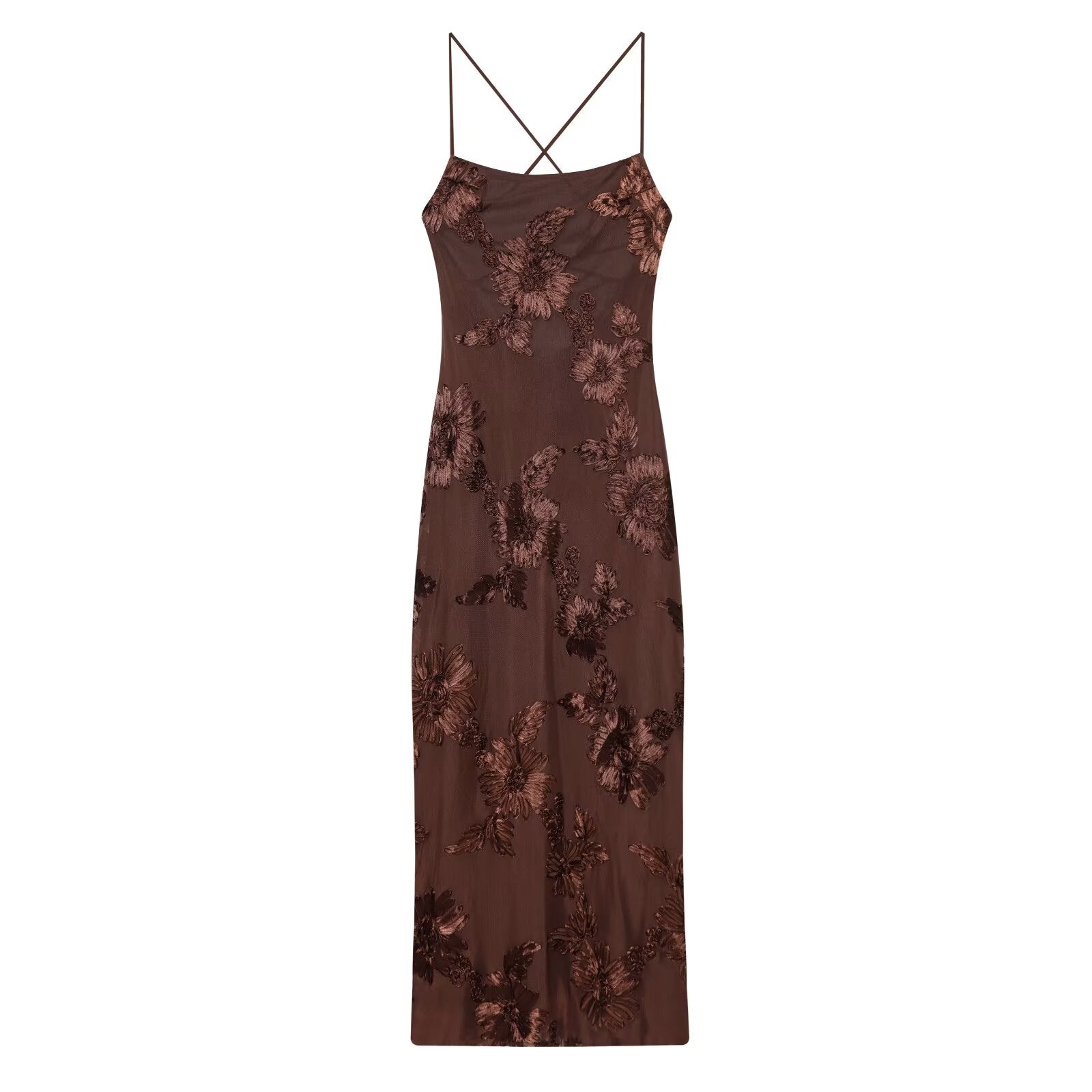 Women's embroidered floral backless MIDI dress