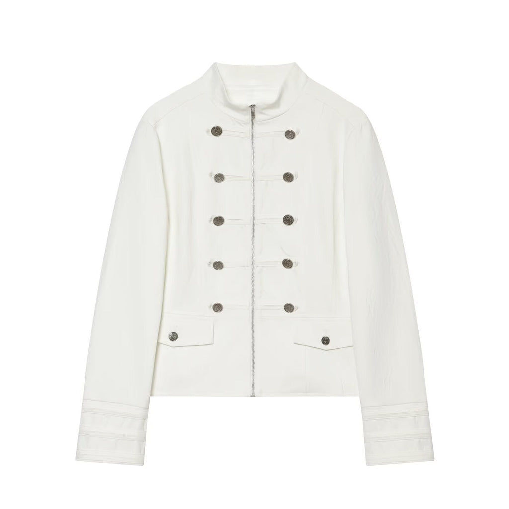Women's standing collar breasted decorative Blazer Coat