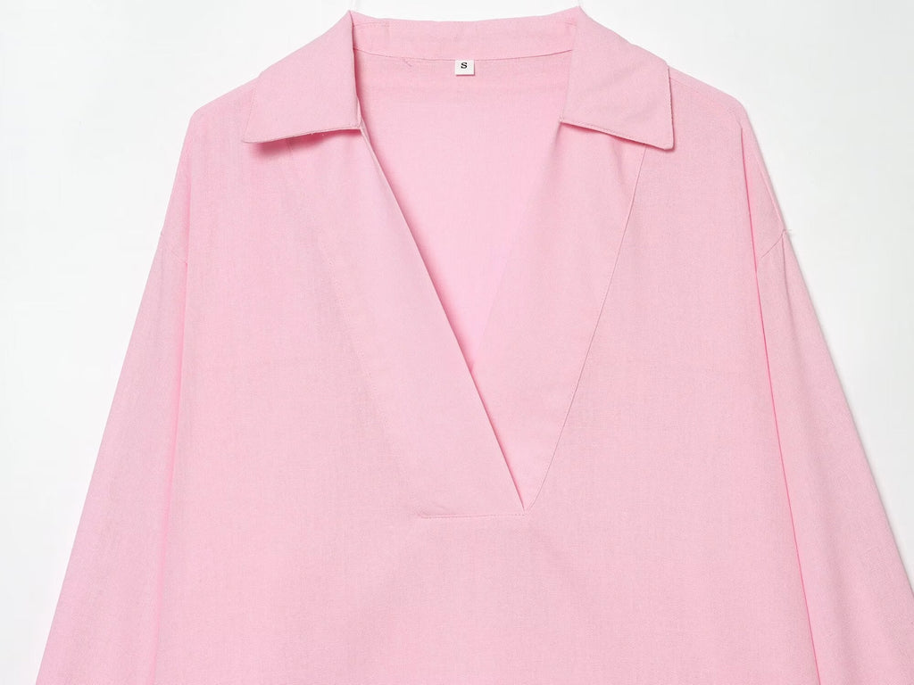 Women's loose Lapel linen blend shirt