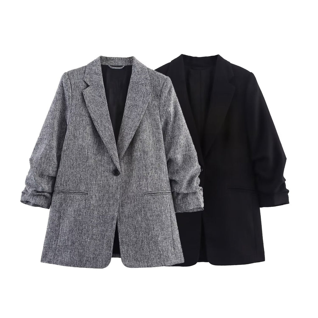 Women's new fashion pleated sleeve casual Button-up suit jacket