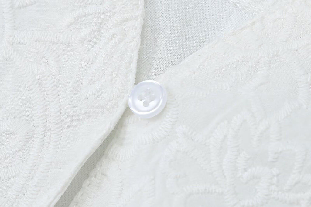 Women's embroidered V-neck poplin shirt