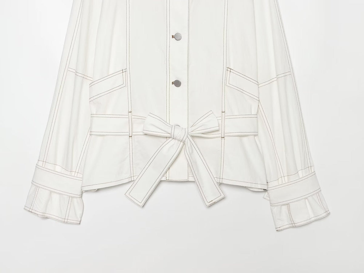 Women's contrasting bright line stand collar Coat