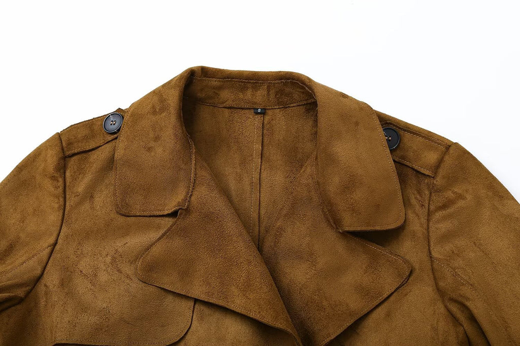 Women's with belt loose suede effect windbreaker Coat