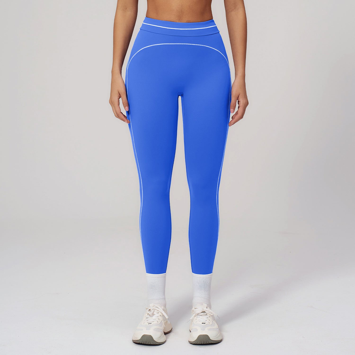 2026 women's new contrast sanding yoga pants high waist tight pants