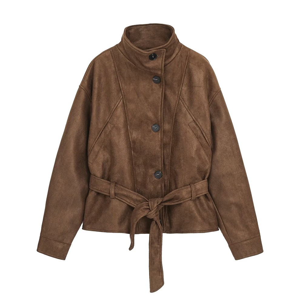 Women's with belt suede textured jacket Coat