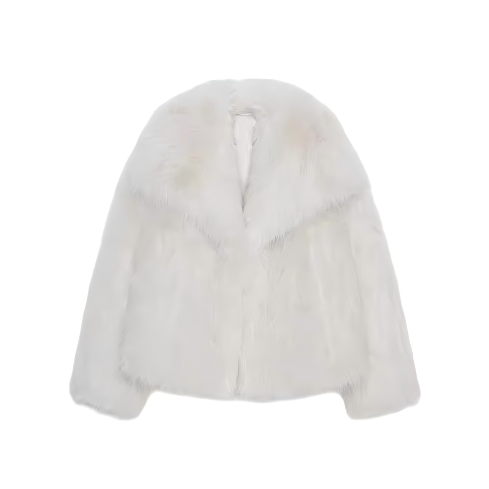 Women's artificial fur effect lapel jacket coat