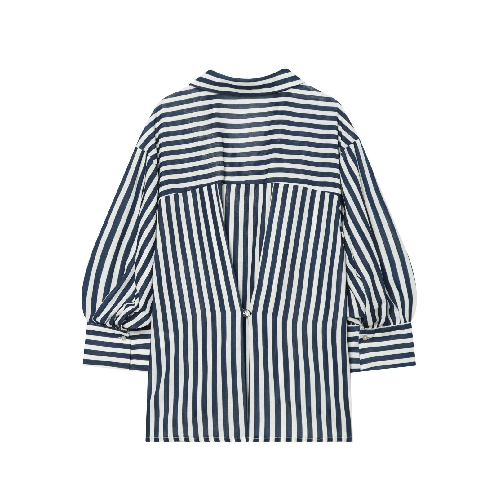 Women's bubble sleeve linen striped shirt