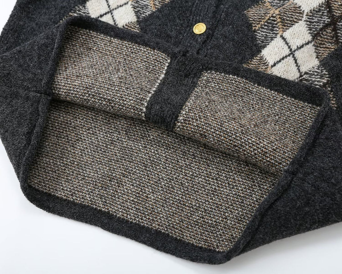 Women's O-Neck diamond patterned knitted Coat