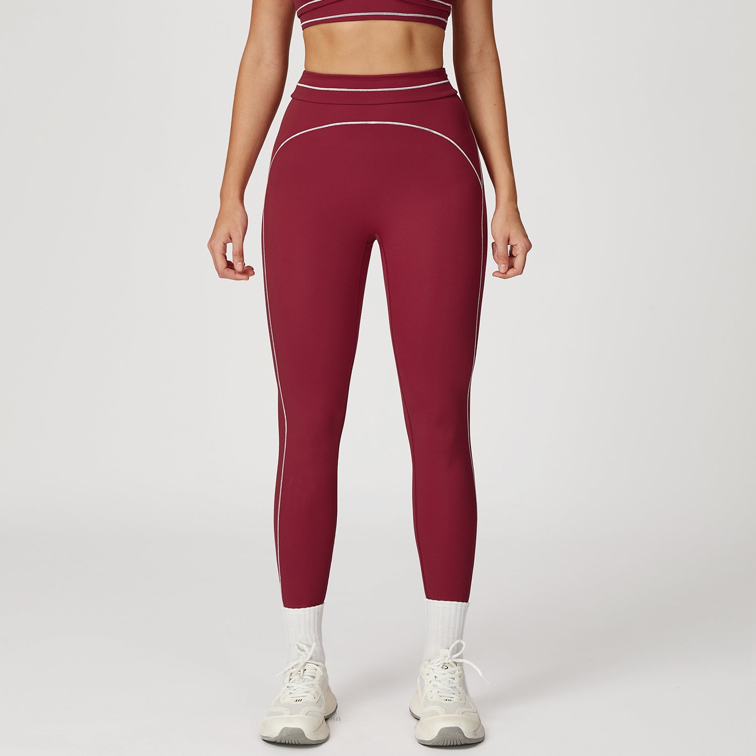 2026 women's new contrast sanding yoga pants high waist tight pants