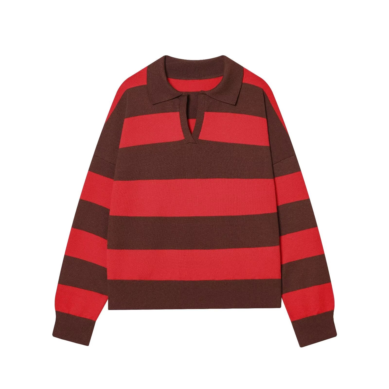 Women's soft texture striped knitted polo shirt