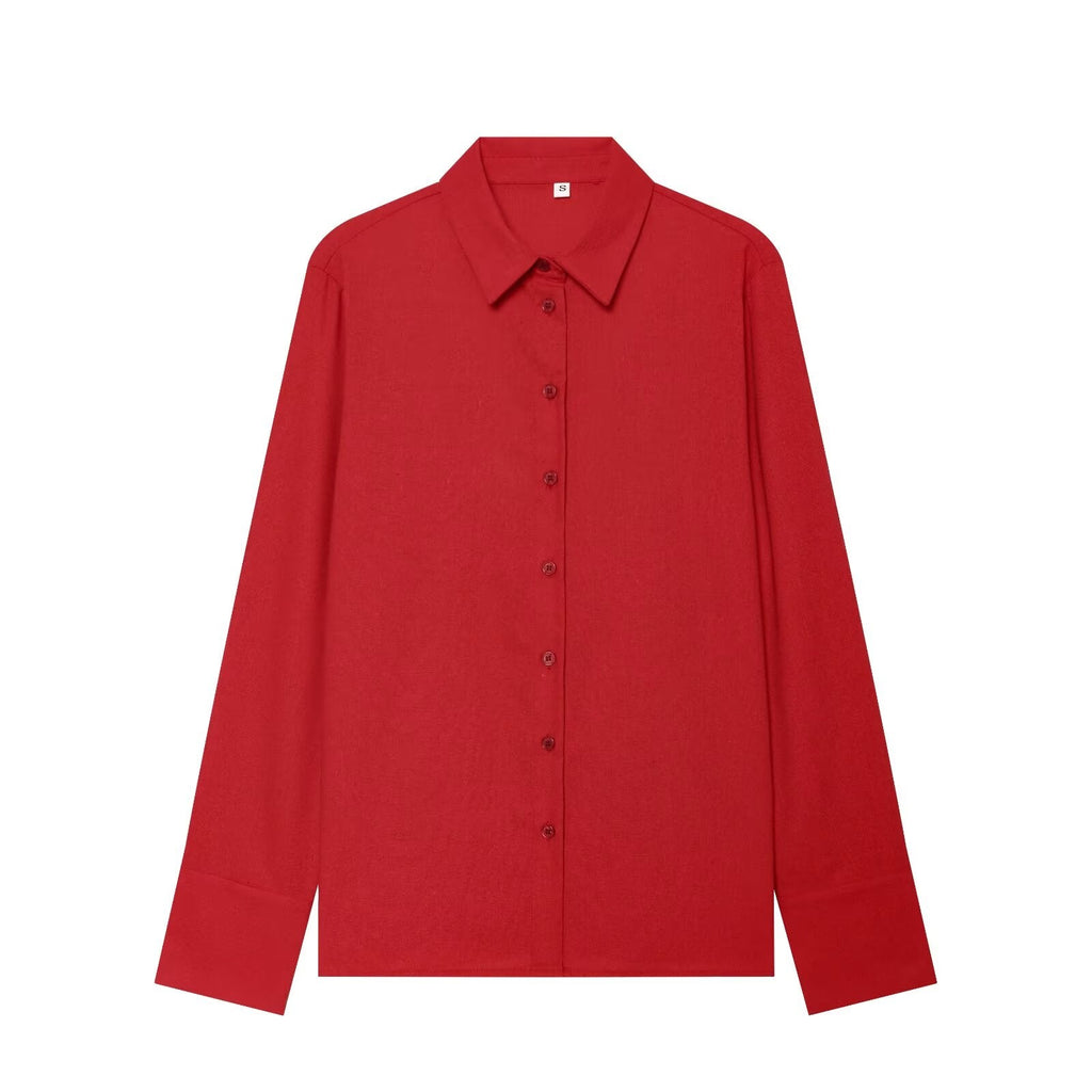 suit Women's 2 pieces casual linen blend shirt+Pants
