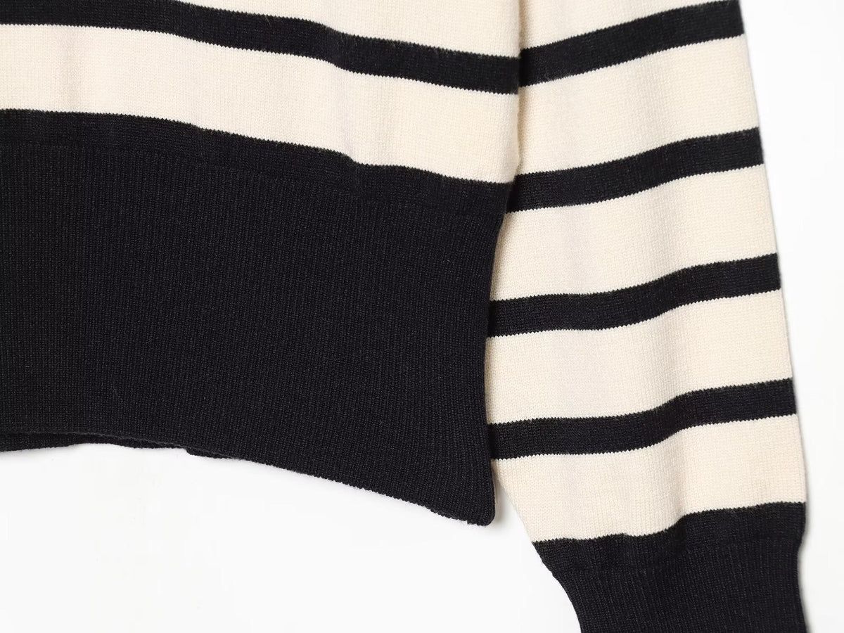 Women's soft textured zipper striped knitted sweater