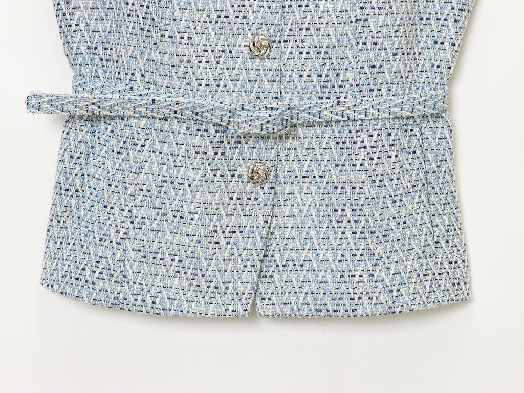 Women's with Belt bead decoration textured vest