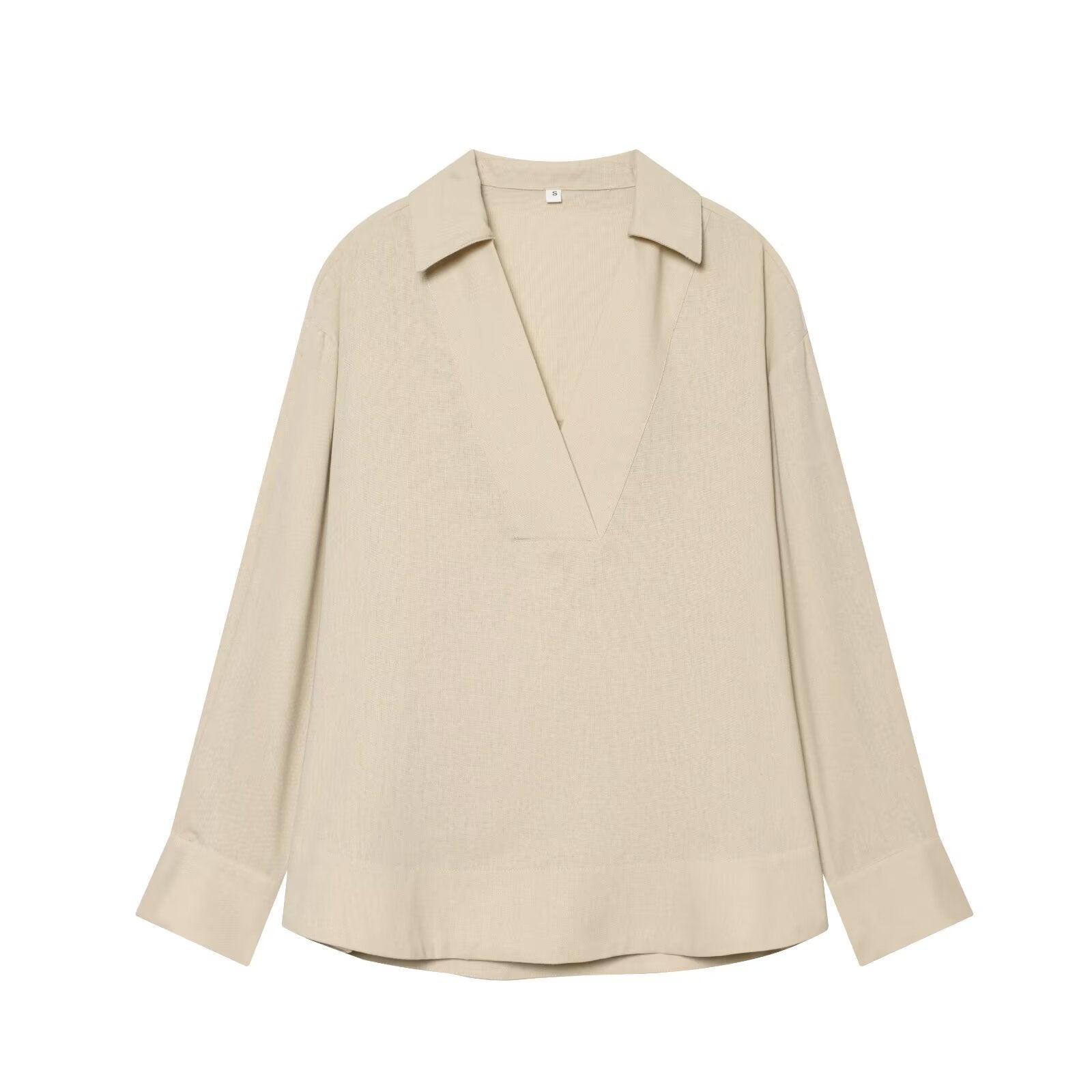 Women's loose Lapel linen blend shirt