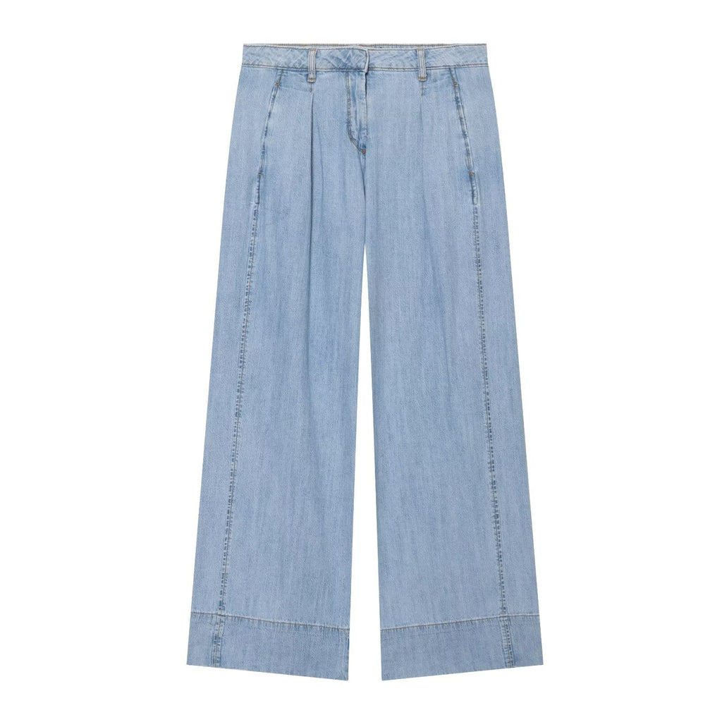 suit Women's 2 pieces wide sleeved denim shirt+wide leg jeans