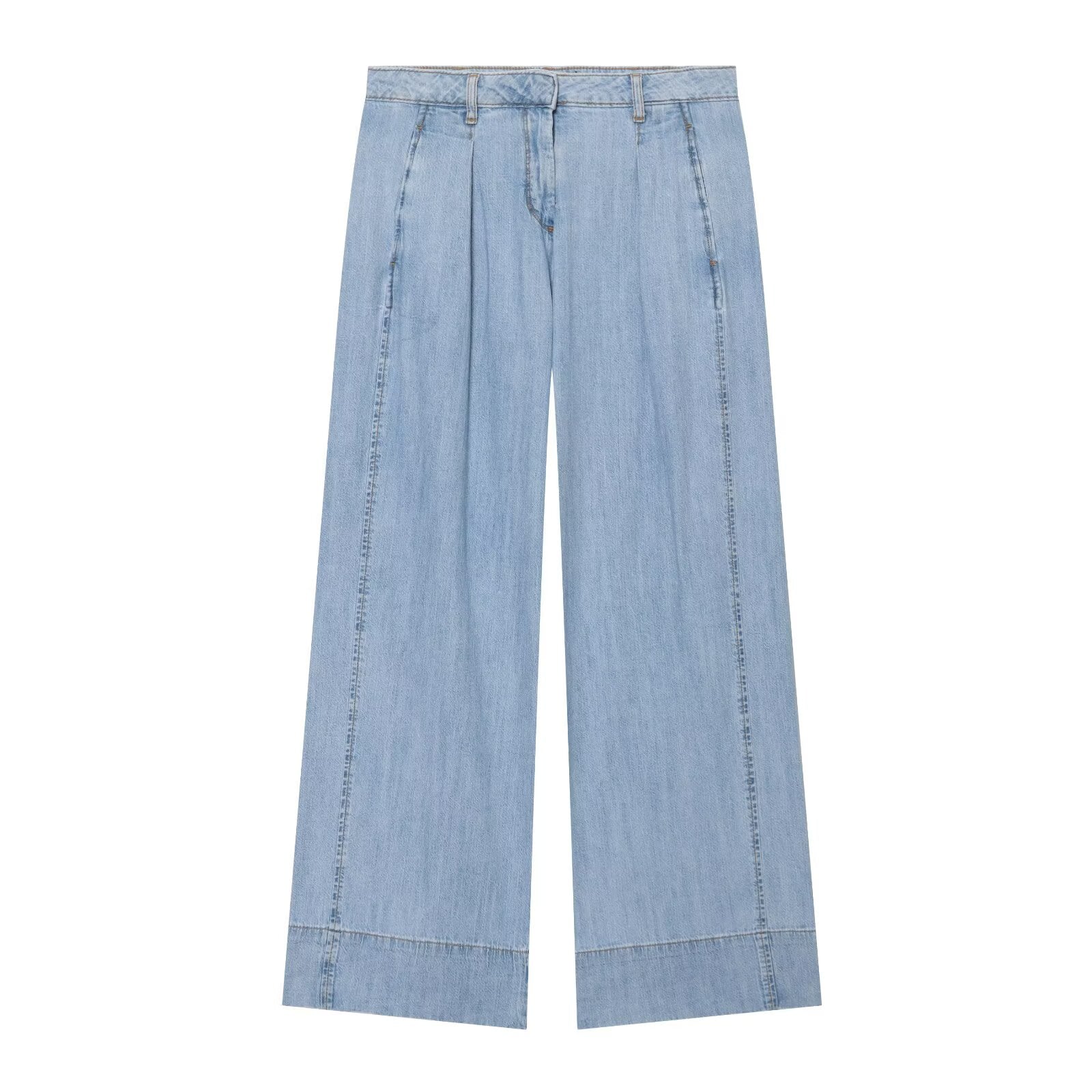 suit Women's 2 pieces wide sleeved denim shirt+wide leg jeans