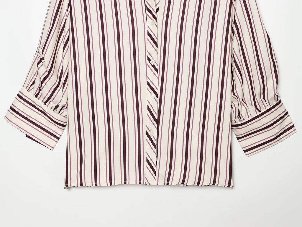 Women's adjustable long short sleeved striped shirt