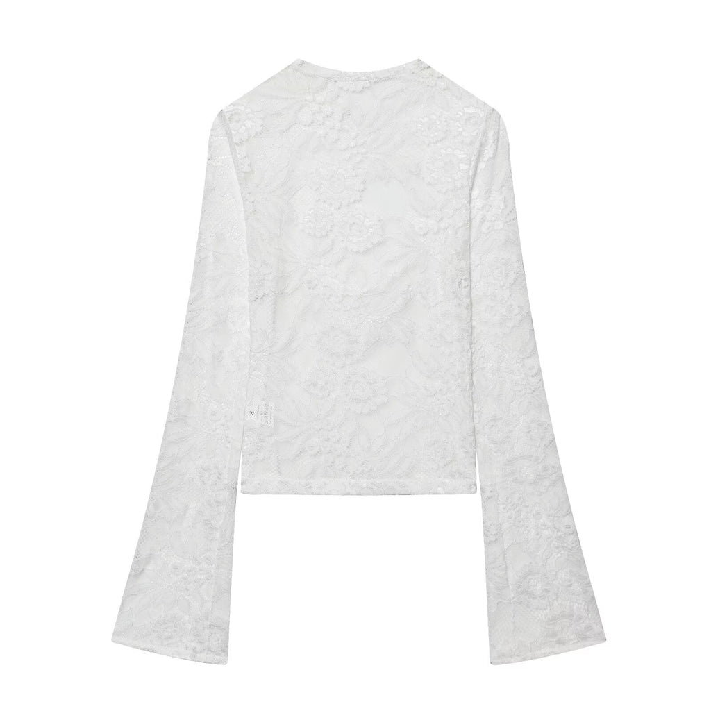 Women's lace patchwork hollow flared sleeve top