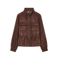Women's suede waist cinched drawstring jacket Coat