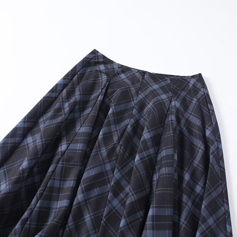 Women's retro plaid patchwork MIDI skirt
