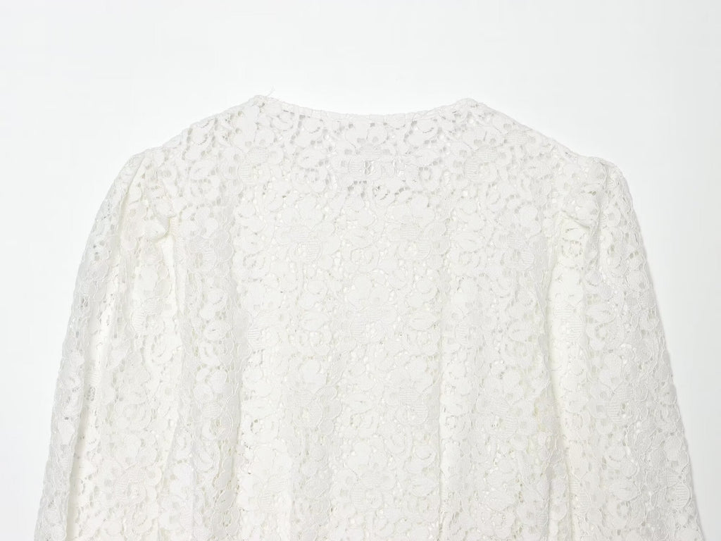 Women's lace O Neck double breasted Coat