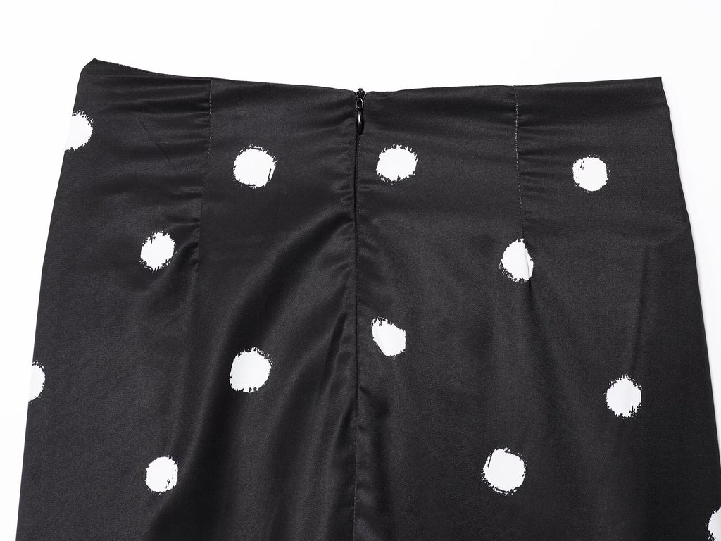 Women's knot decoration polka dot MIDI skirt