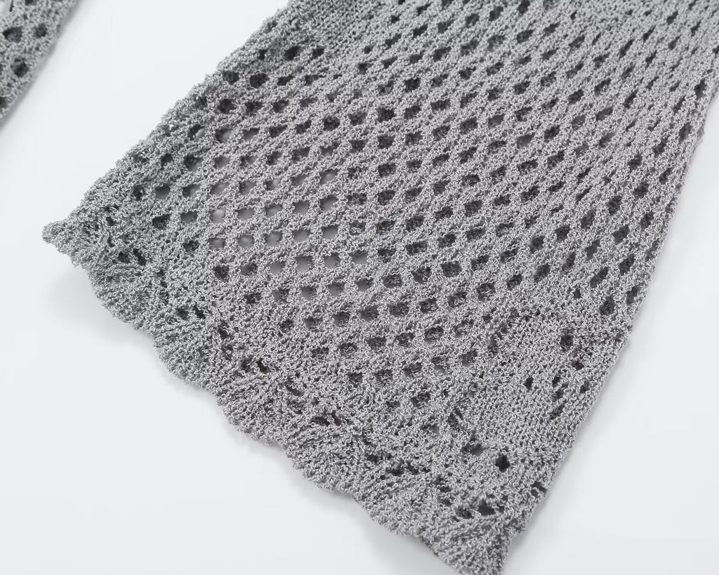 Women's round neck hollow knitted sweater