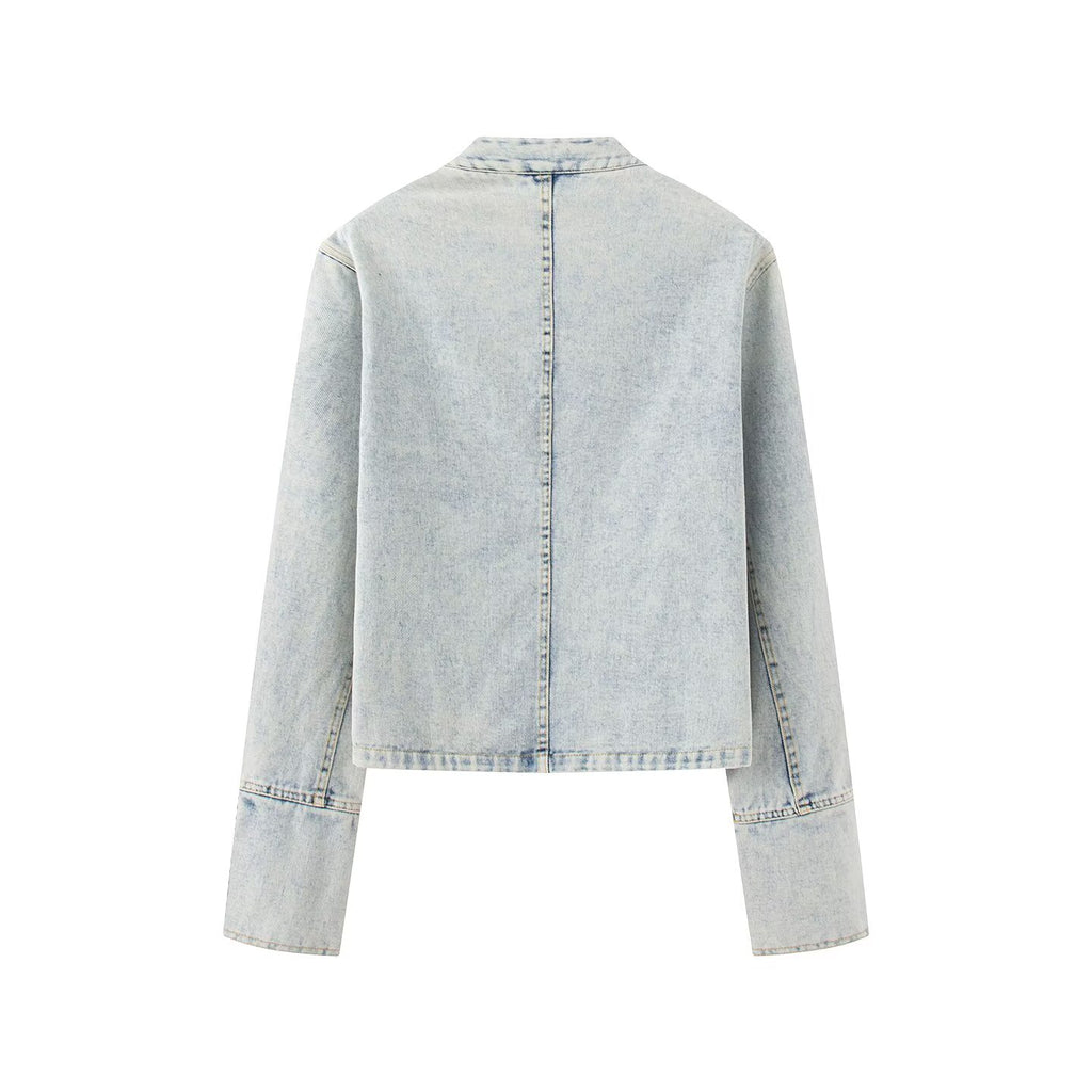 Women's buckle decoration retro denim Coat